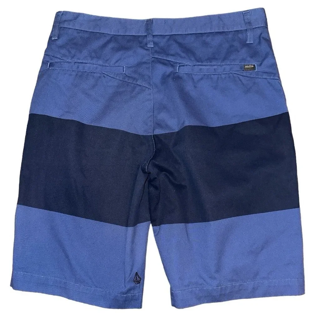 Volcom Shorts Vmonty Flat Front Chino Block Shorts Blue 2 Tone, Men's Size 32